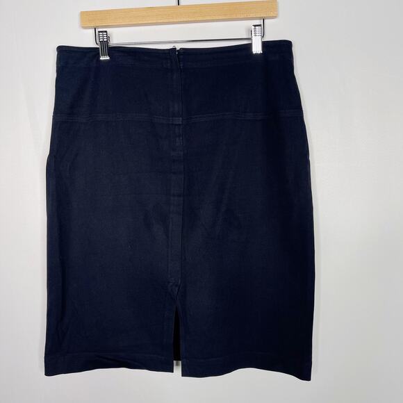 Theory Womens 12 Navy Blue Clea Bistretch Pencil Skirt Front Slit Pockets Cotton - Picture 2 of 10